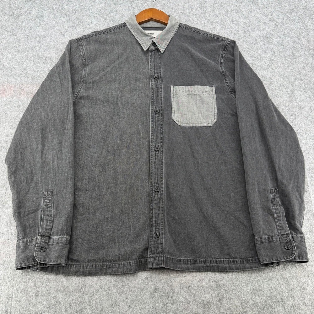Hollister Mens XL Gray Cotton Denim Button Down Shirt Contrast Collar Pocket